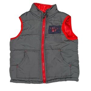 Lucky Brand “Lucky 57” Puffer Vest Gray & Red 18 Months